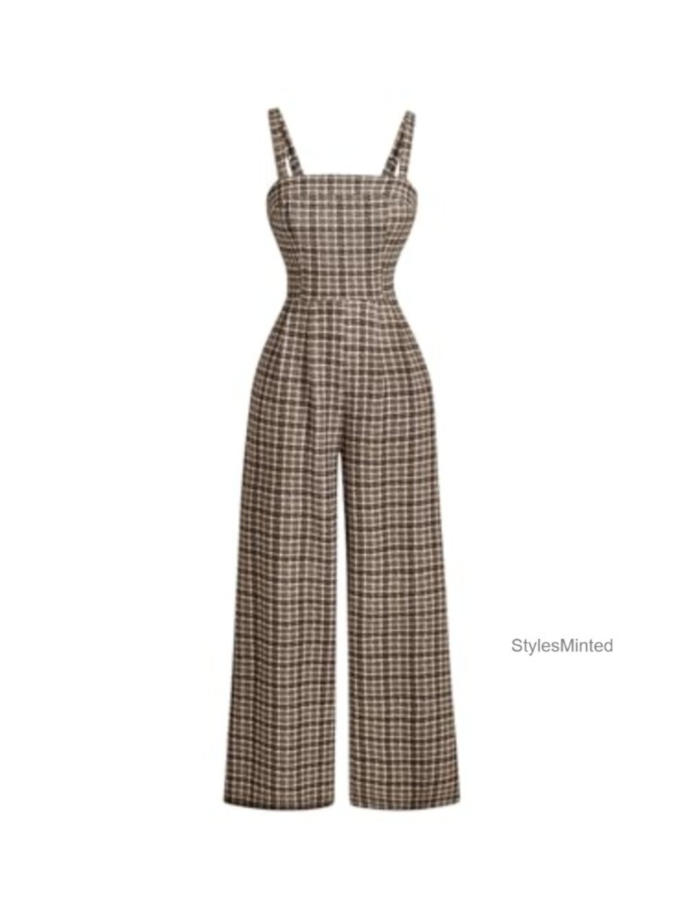 Plaid Wide Leg Jumpsuit Square Neck Sleeveless One Piece Romper